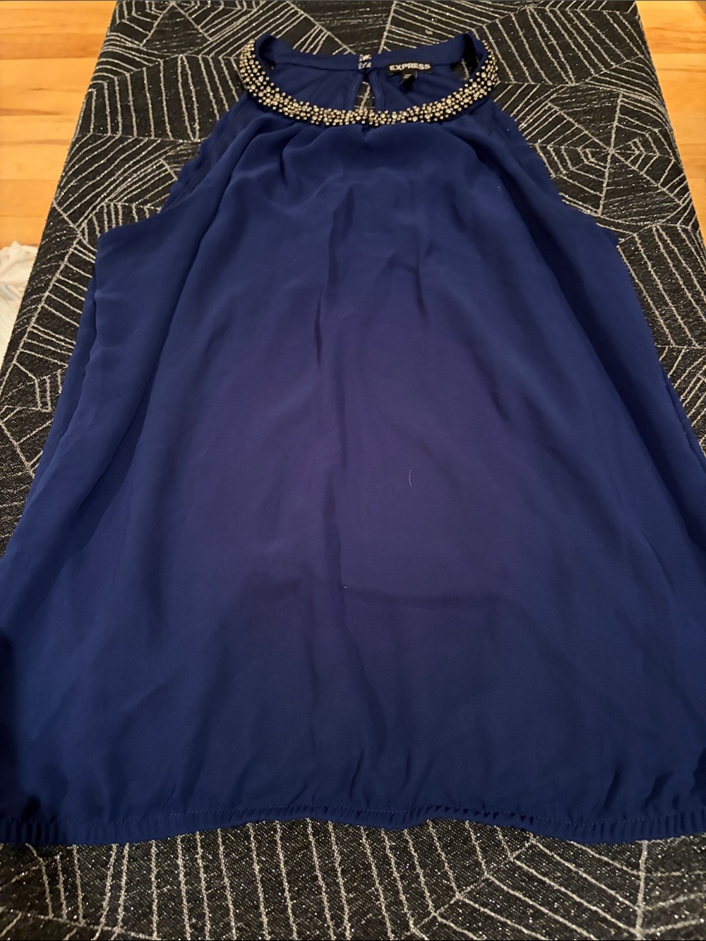 Express Navy Beaded Halter Blouse